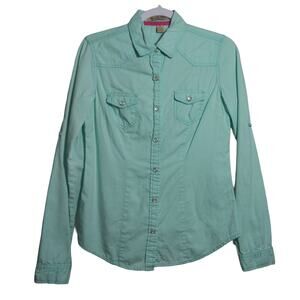 Fun & Flirt Mint Green Pearl Snap Button-Up Western Casual Shirt Size M